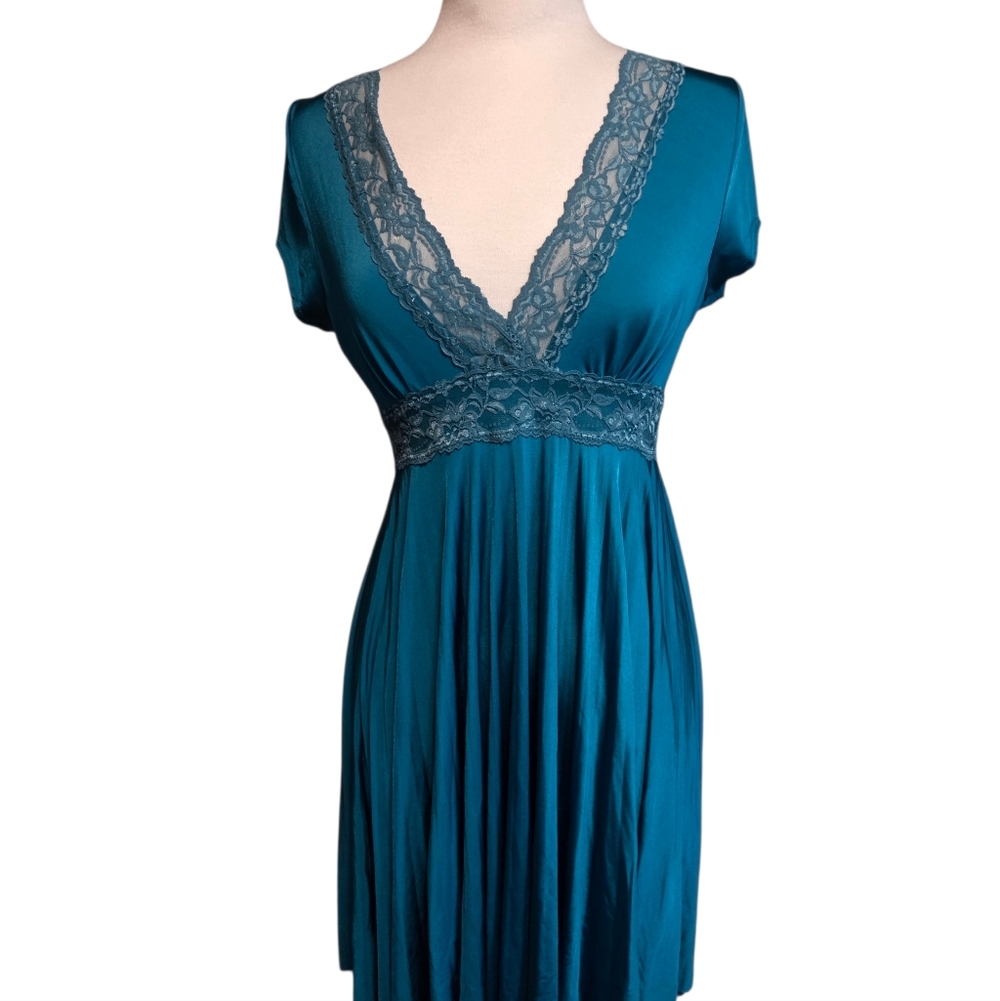 Soprano Y2k Teal Lace V-Neck Dress